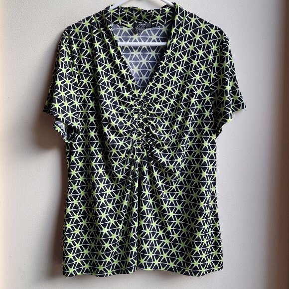 Alfani Woman Green/Black V-Neck Short Sleeve Jersey Size 1X - Picture 1 of 12